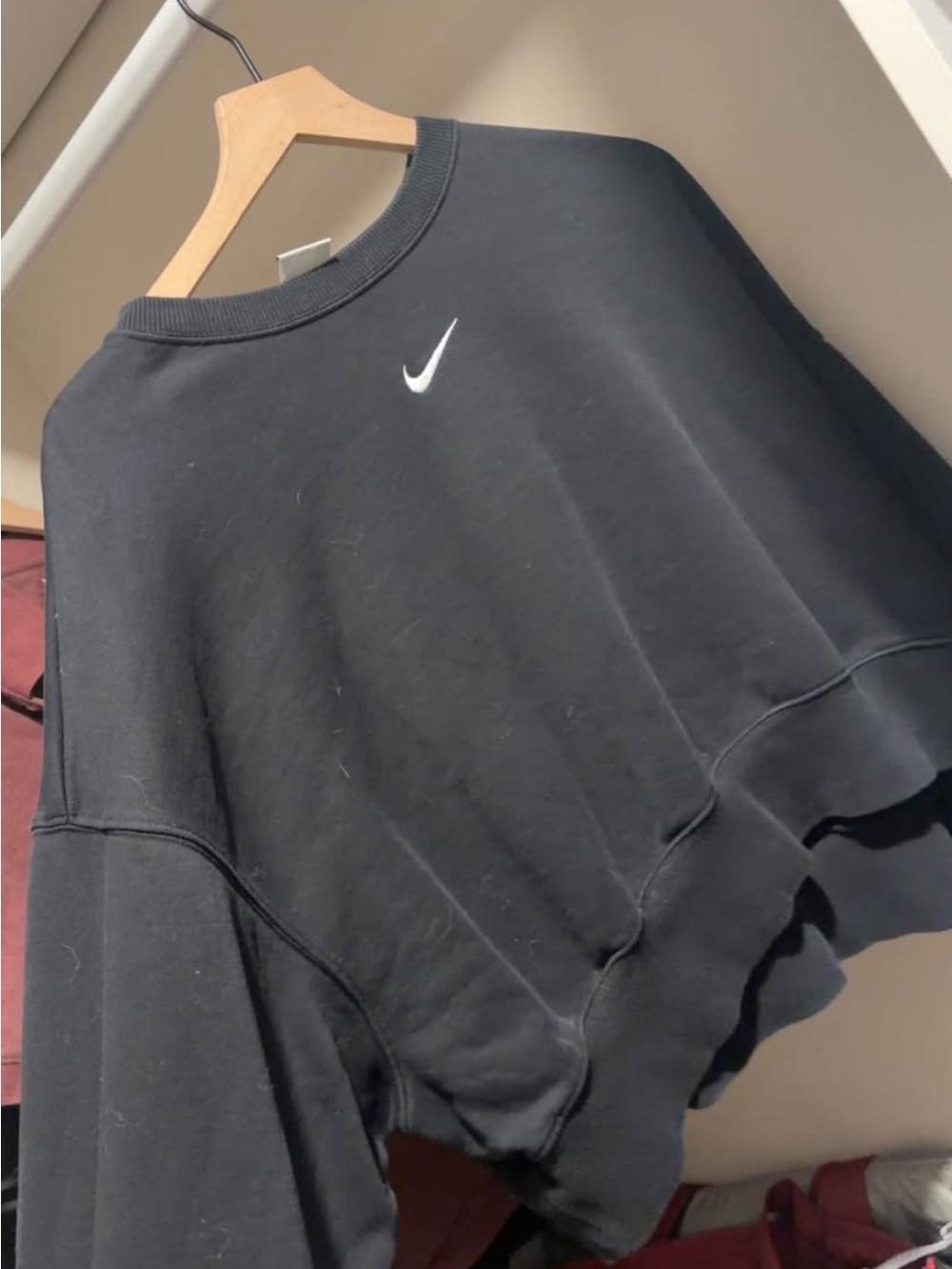 Nike Black Cropped Sweatshirt with White Swoosh